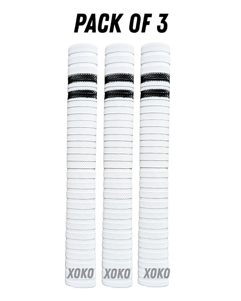 xoko Cricket Bat Handle Grips, White with Black Stripes, Enhanced Performance, Shock Absorbing (White Pack of 3) - Image 2