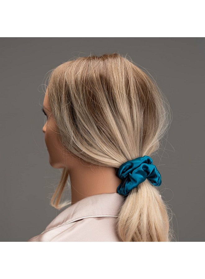 Silmer Silk Scrunchies For Hair 100% Mulberry Silk Hair Ties 3 Pack(Pink Peacock Blue Apricot) - Image 3