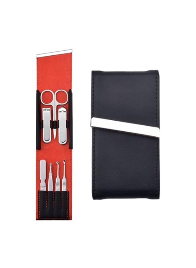 JZS Manicure Set, 7 Pcs Stainless Steel Men's Nail Kit Nail Cutter Care Tools Professional Grooming Kits Travel Manicure Pedicure Set with Compact Case (Black) - Image 1