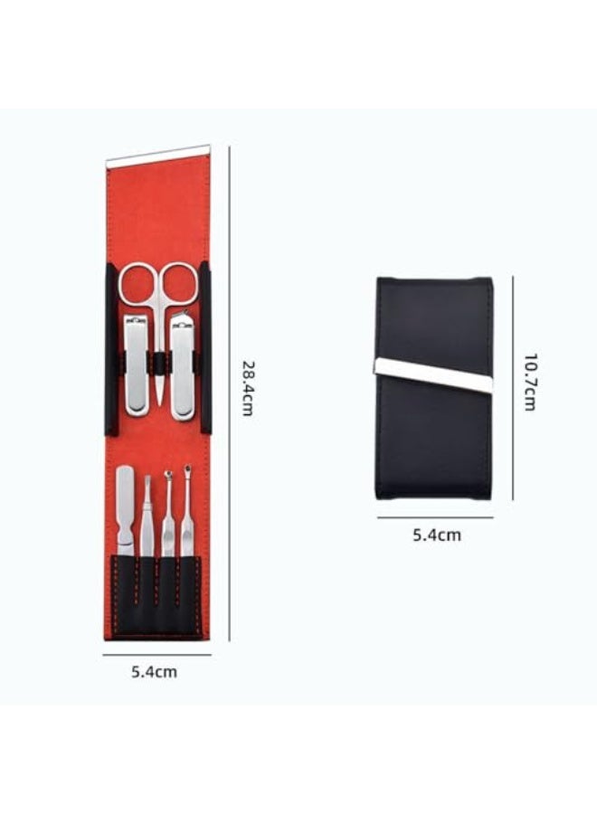JZS Manicure Set, 7 Pcs Stainless Steel Men's Nail Kit Nail Cutter Care Tools Professional Grooming Kits Travel Manicure Pedicure Set with Compact Case (Black) - Image 2