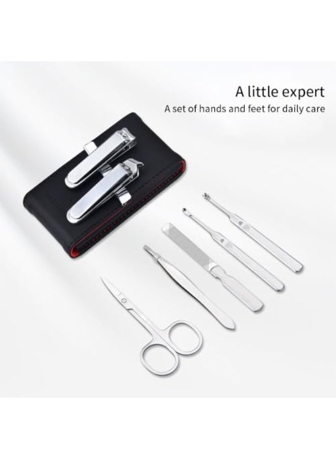 JZS Manicure Set, 7 Pcs Stainless Steel Men's Nail Kit Nail Cutter Care Tools Professional Grooming Kits Travel Manicure Pedicure Set with Compact Case (Black) - Image 3