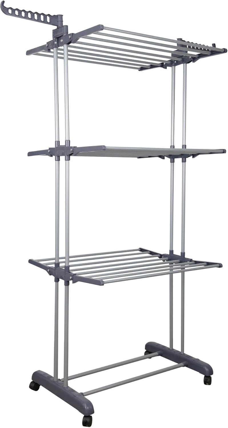 YOUUD Clothes Drying Rack 3-Tiers with Retractable Trays, Collapsible Shelves, Rolling and Base with Casters, Stainless Laundry Dryer Indoor or Outdoor Standing Rack - Image 1
