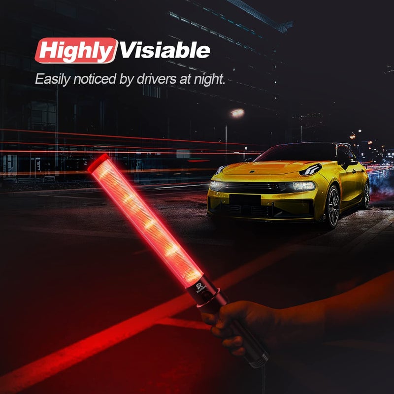 RoadHero 4 Pack Traffic Batons, 16 Inch LED Traffic Control Batons, Night Safety Light Wands with 3 Flashing Modes, Air Marshaling Signal Wand Plus White LED on Tip for Airport, Parking, Car Directing - Image 2