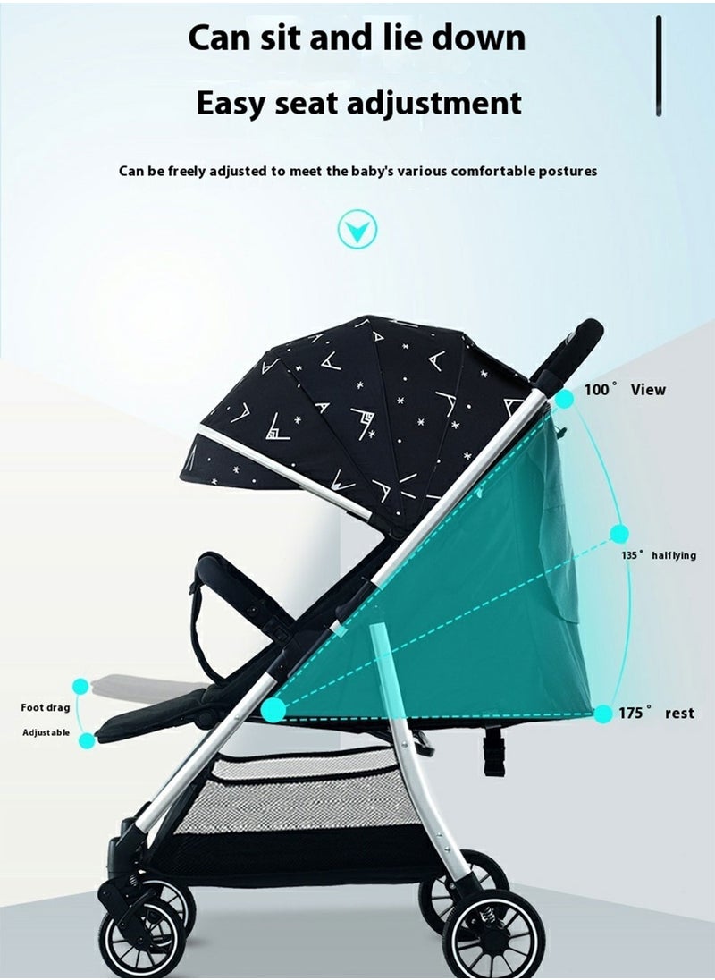 Baby Stroller, Travel System Pram Pushchair, Lightweight Stroller, Reversible handle Travel Stroller With Adjustable Seat And Canopy, Can Sit And Lie