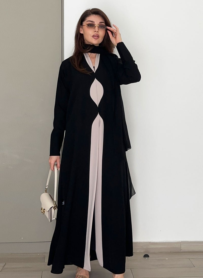 روزيت عباية عباية مطرزة بتصميم أنيق مقطع بالبيج عباية عصرية أنيقة - Image 1