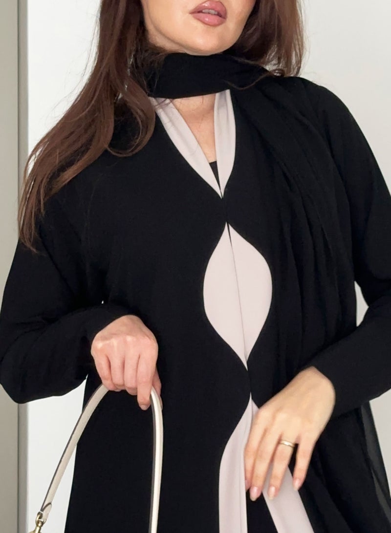 روزيت عباية عباية مطرزة بتصميم أنيق مقطع بالبيج عباية عصرية أنيقة - Image 2