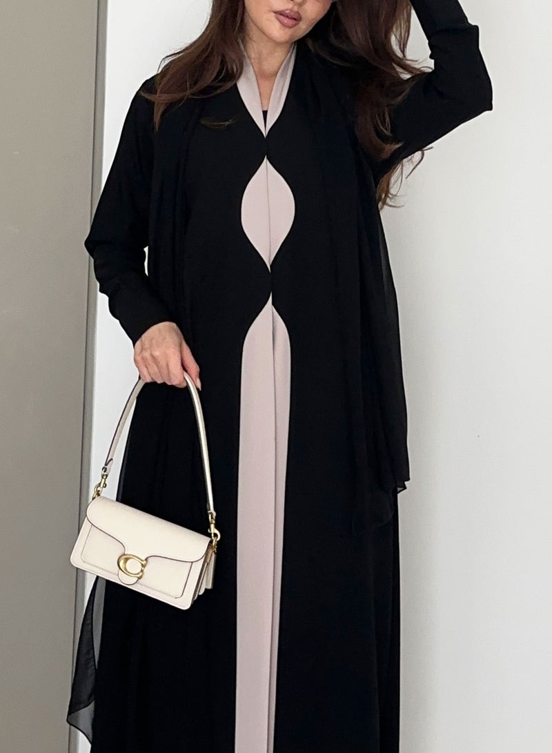 روزيت عباية عباية مطرزة بتصميم أنيق مقطع بالبيج عباية عصرية أنيقة - Image 3