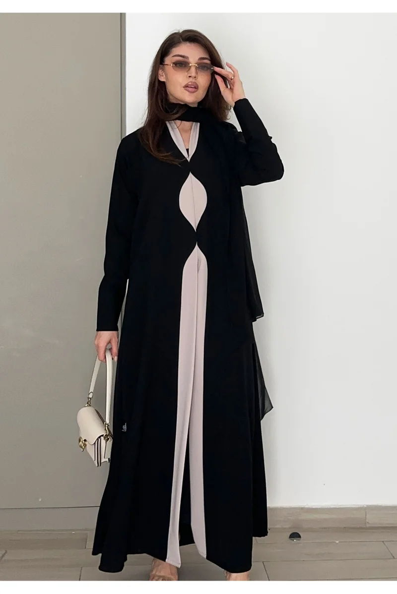 روزيت عباية عباية مطرزة بتصميم أنيق مقطع بالبيج عباية عصرية أنيقة