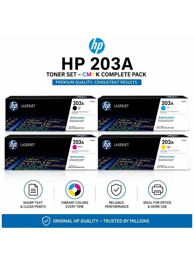 HP Toner HP 203A Toner Cartridge Set (Black, Cyan, Magenta, Yellow) | CMYK Complete Pack | Compatible with HP Color LaserJet Pro M254, MFP M280, M281 | High Quality Printing - Image 2
