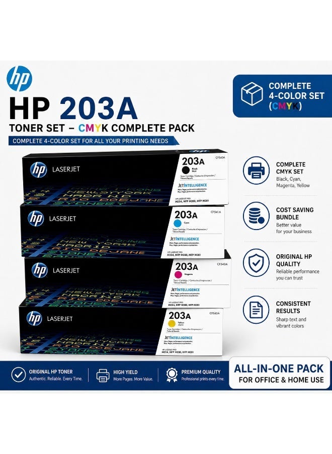 HP Toner HP 203A Toner Cartridge Set (Black, Cyan, Magenta, Yellow) | CMYK Complete Pack | Compatible with HP Color LaserJet Pro M254, MFP M280, M281 | High Quality Printing - Image 5