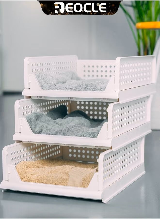 REOCLE Closet Organizer Stackable Folding Wardrobe Storage Box T-Shirt Storage Containers with Large Capacity Collapsible Kid Toy Food Rack for Wardrobe - Image 2