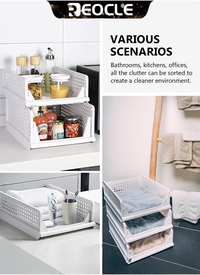REOCLE Closet Organizer Stackable Folding Wardrobe Storage Box T-Shirt Storage Containers with Large Capacity Collapsible Kid Toy Food Rack for Wardrobe - Image 4