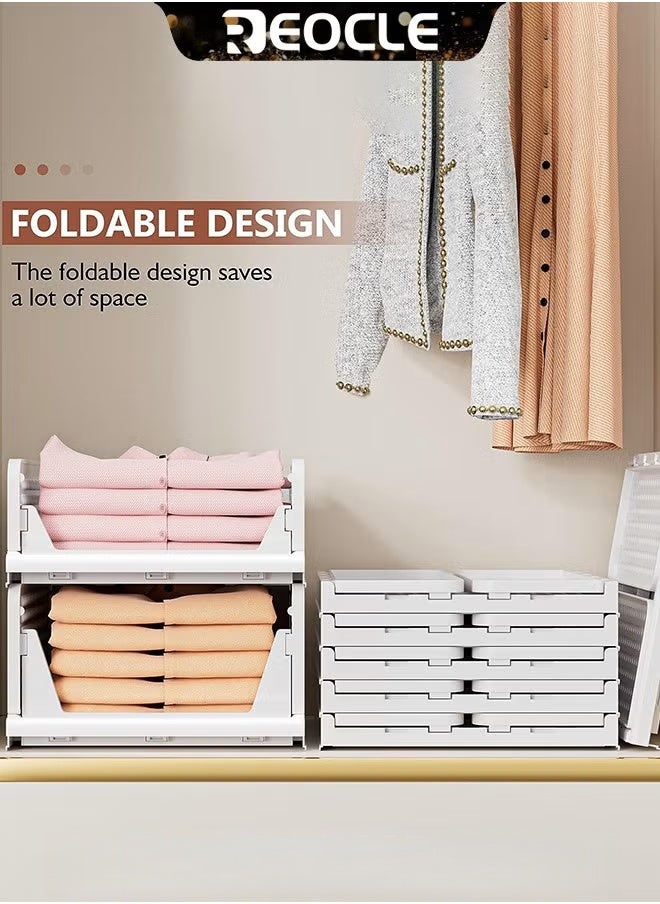 REOCLE Closet Organizer Stackable Folding Wardrobe Storage Box T-Shirt Storage Containers with Large Capacity Collapsible Kid Toy Food Rack for Wardrobe - Image 3
