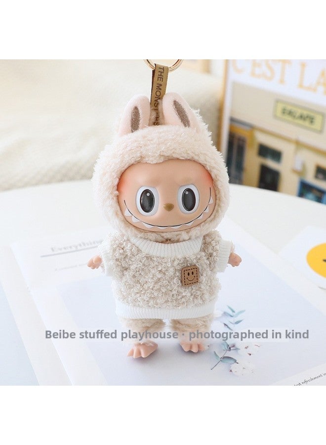 Labubu Doll Clothes 17cm Macaroon Vinyl Doll Labubu Doll Clothes Dress For T-Shirt Jeans-Specifications:Suitable For The First And Second Generation (excluding Baby)-Color:Off-white Velvet Sweatshirt (doll Not Included)  - Image 1