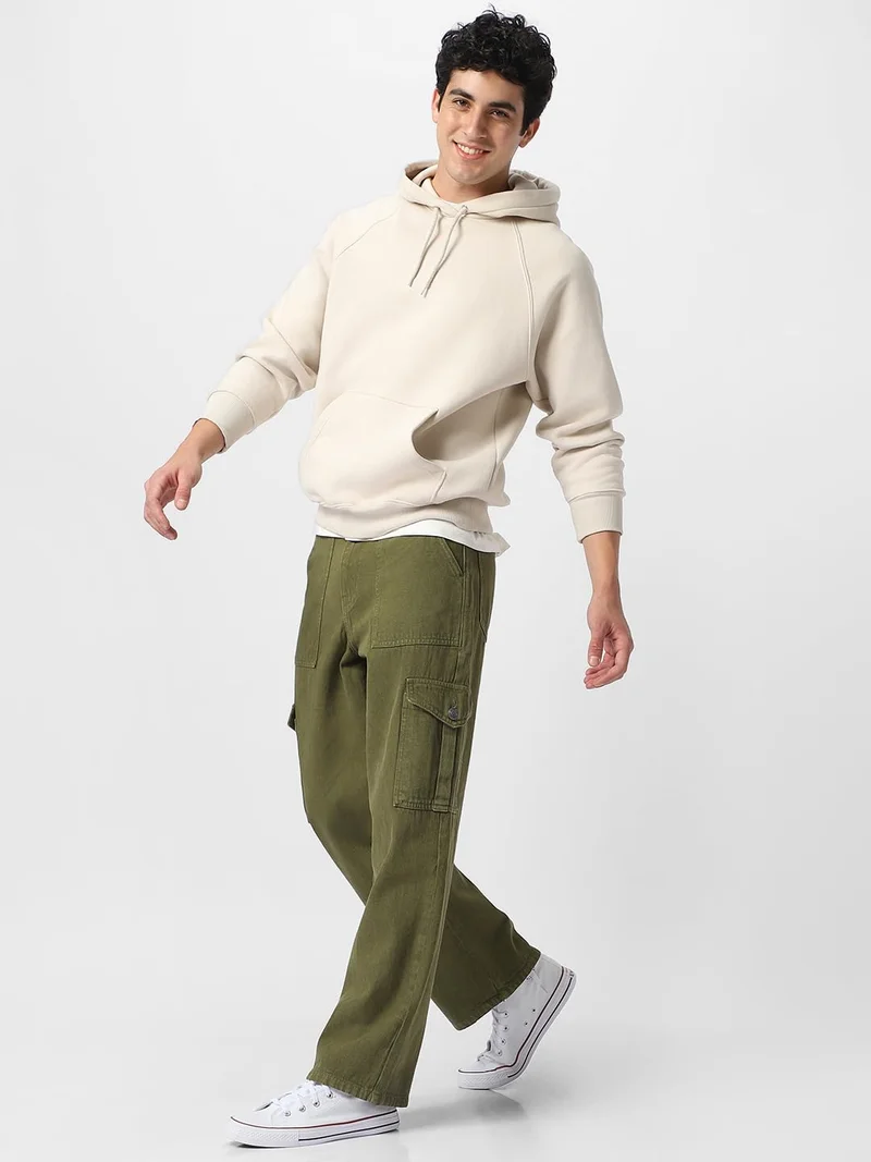 Urbano Fashion  Urbano Fashion Men's Olive Green Loose Fit Cargo Jeans with 6 Pockets Non-Stretchable  | Best Price UAE