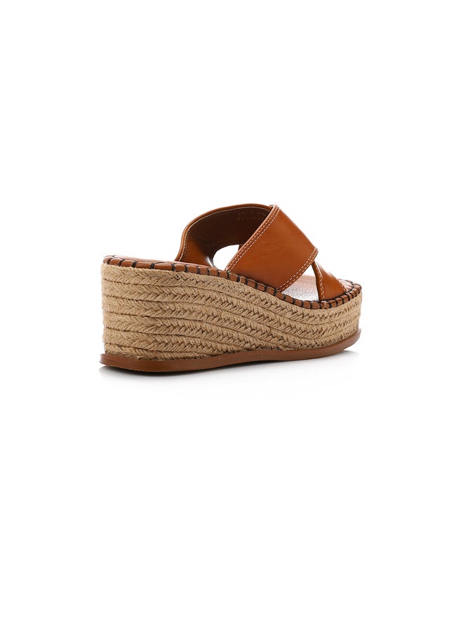 DejaVu Cross Straps Wedge Slippers - Ginger Brown - Image 2