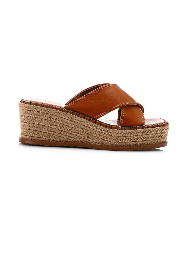 DejaVu Cross Straps Wedge Slippers - Ginger Brown - Image 1