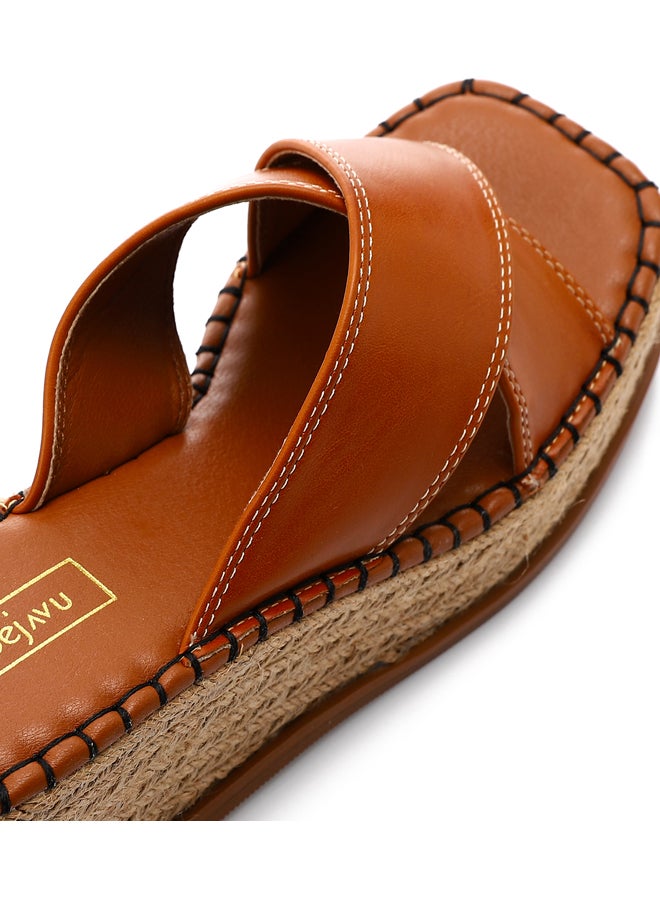 DejaVu Cross Straps Wedge Slippers - Ginger Brown - Image 4