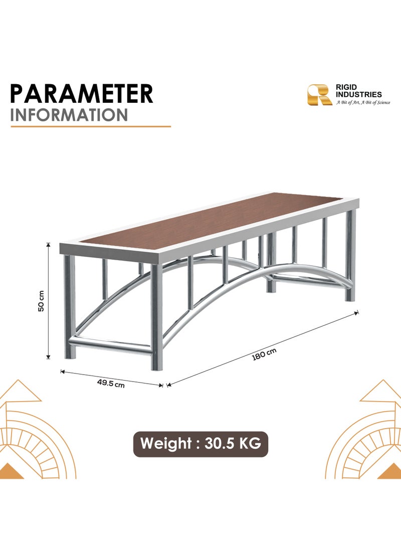 RIGID Stainless Steel Bench with Wooden Top  50x180x49.5cm  - Image 2