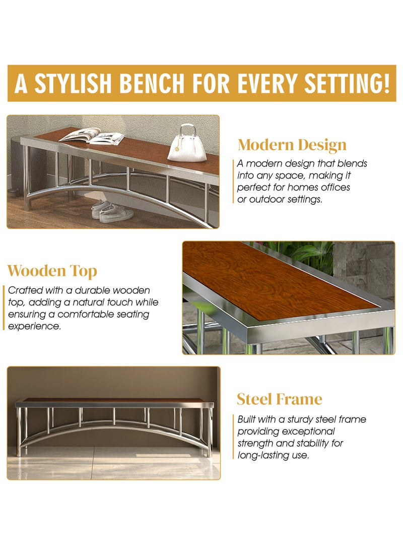 RIGID Stainless Steel Bench with Wooden Top  50x180x49.5cm  - Image 4