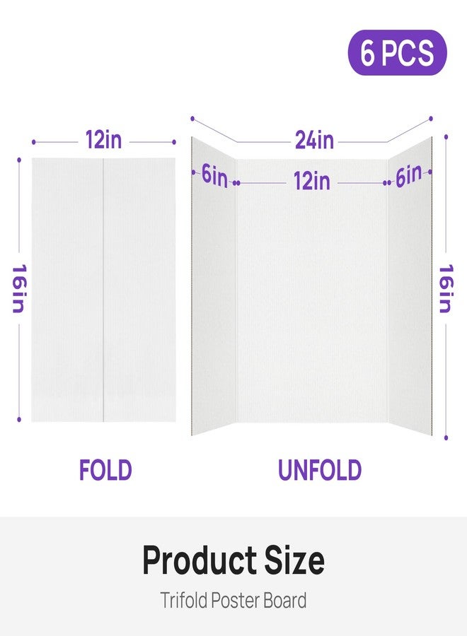 JEFURE 6 Per Pack Trifold Poster Board, 24" × 16" Inch White Cardboard Sheets for School Projects, Science Fair, Business Events - Image 2