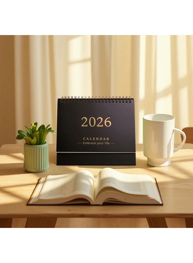 أسود 2025 2026 18 شهر تقويم مكتبي صغير مخطط التقليب العمودي - Image 1