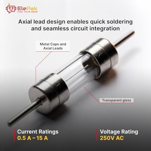 ElePak 3.6x10mm Axial Glass Tube - Fuse Fast Blow - (60 Pcs) 0.1A to 20 A - 250V AC - Fast Acting Glass Cartridge Fuse for Extension Board & Plug Tops, Power Supply - DIY Safety Projects - Image 3