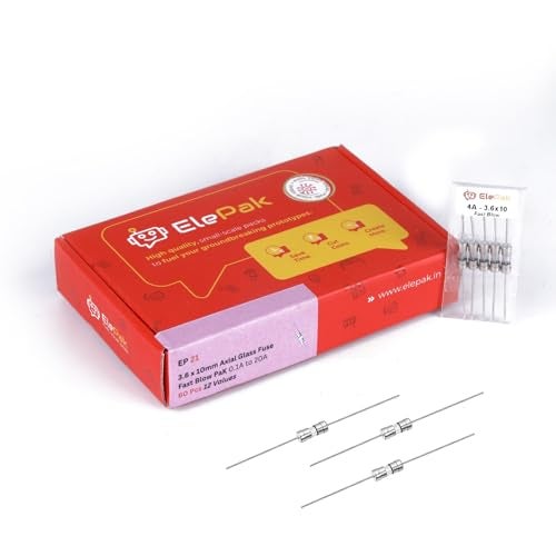 ElePak 3.6x10mm Axial Glass Tube - Fuse Fast Blow - (60 Pcs) 0.1A to 20 A - 250V AC - Fast Acting Glass Cartridge Fuse for Extension Board & Plug Tops, Power Supply - DIY Safety Projects - Image 1