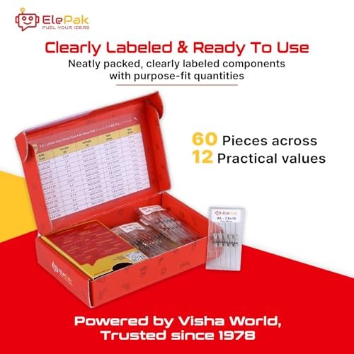 ElePak 3.6x10mm Axial Glass Tube - Fuse Fast Blow - (60 Pcs) 0.1A to 20 A - 250V AC - Fast Acting Glass Cartridge Fuse for Extension Board & Plug Tops, Power Supply - DIY Safety Projects - Image 2