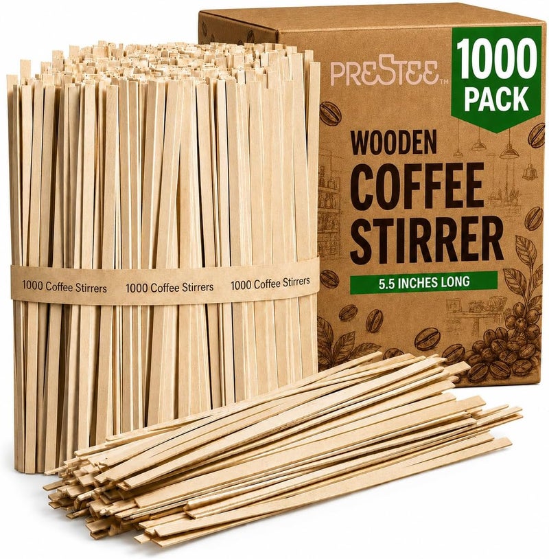 Prestee Wooden Coffee Stirrers, 1000 Pack of Disposable Stir Sticks, 5.5-Inch Wood Stir Sticks for Coffee & Cocktails, Wooden Beverage Mixer with Smooth Ends, Swizzle Drink Sticks - Image 1