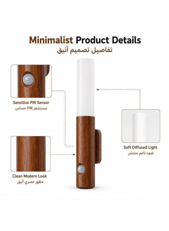 6 قطع مصابيح حائط LED بمستشعر حركة، قابلة لإعادة الشحن بمنفذ Type-C، 3 درجات حرارة ألوان، مصابيح ليلية محيطية بتصميم ريترو عصري - Image 2