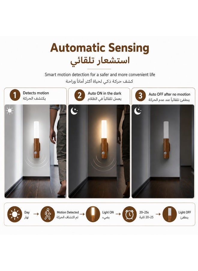 6 قطع مصابيح حائط LED بمستشعر حركة، قابلة لإعادة الشحن بمنفذ Type-C، 3 درجات حرارة ألوان، مصابيح ليلية محيطية بتصميم ريترو عصري - Image 3