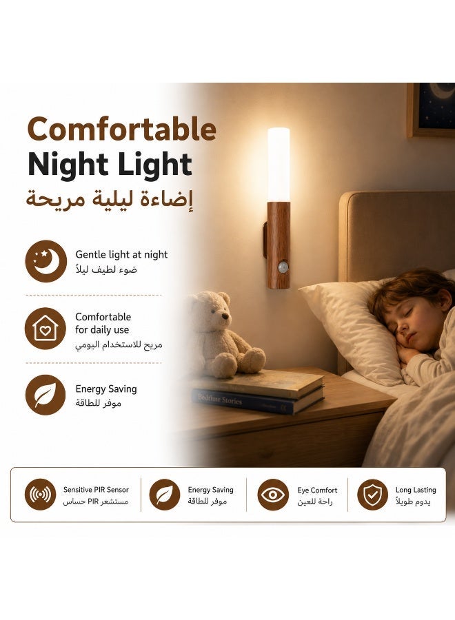 6 قطع مصابيح حائط LED بمستشعر حركة، قابلة لإعادة الشحن بمنفذ Type-C، 3 درجات حرارة ألوان، مصابيح ليلية محيطية بتصميم ريترو عصري - Image 1