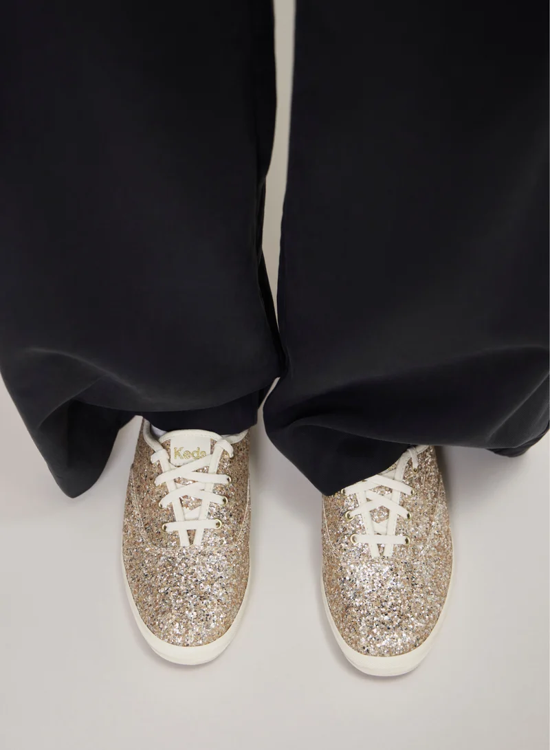 Keds gold Keds Women's Champion Lace Up Glitter Textile Casual Sneaker Gold for Women | Best Price UAE