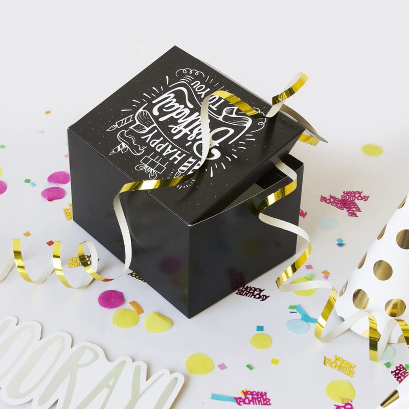 FETTIPOP Gift Box Surprise Exploding Confetti Kit (Black Premium) Happy Birthday, Prank Pop Up 7.2x5.5x4.3 in. - Image 4