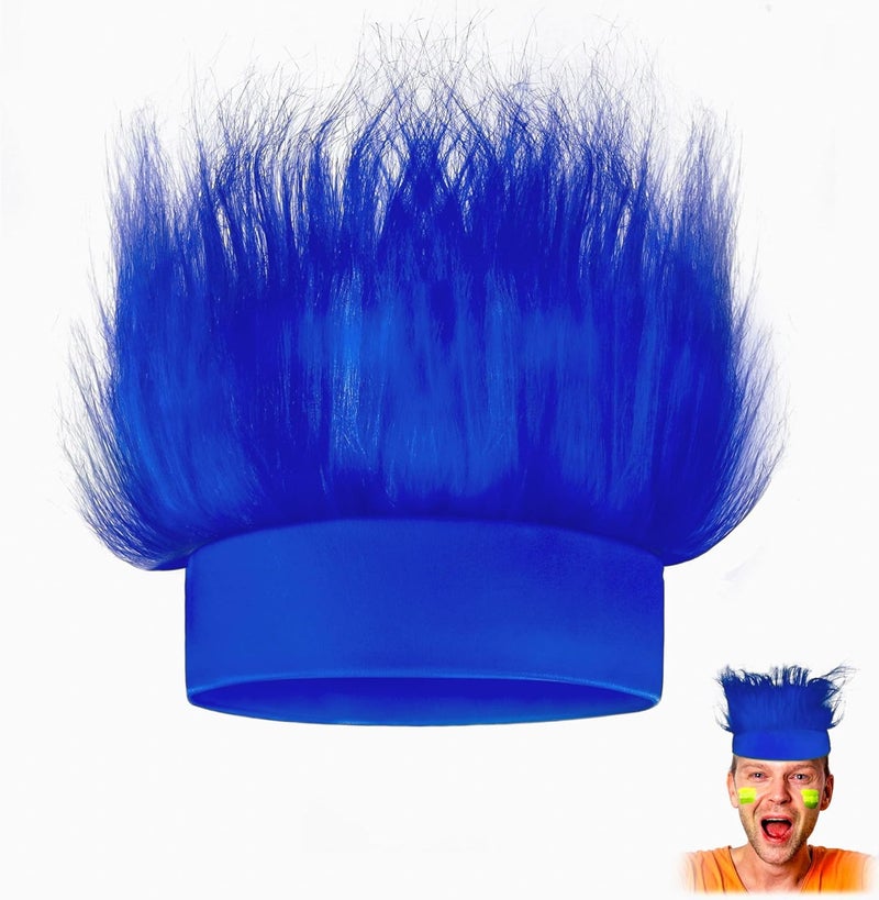 Novelty Place Novelty Place Blue Hairy Costume Headband  Fun and Fuzzy Crazy Hair Wig Troll Hair Costume Accessories  Perfect for Sports Parties Costume Cosplay and Halloween  Fit Kids Teens and Adults