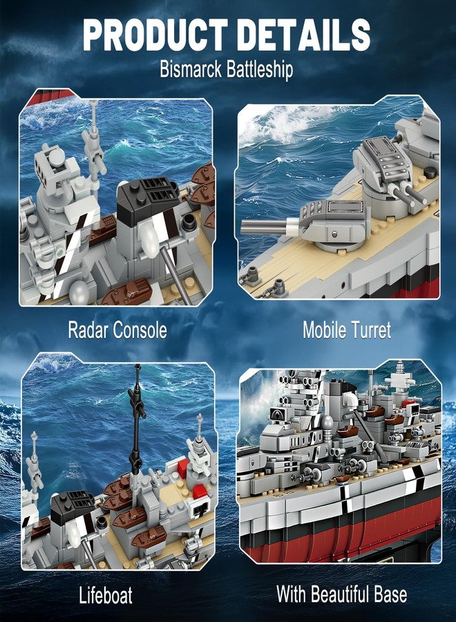 Brihappen Bismarck Battleship Building Kits for Adult Men Boys (2081Pieces) - Large Military World-Class Bismarck Battleship Model for Home Office Collection, Birthday Gifts for Building Blocks Lover - Image 4