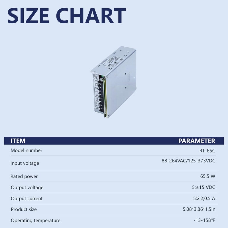 DYSGLOBAL RT 65C مصدر طاقة تبديل ثلاثي الإخراج 65.5 واط 5 فولت 15 فولت 15 فولت للإضاءة الصناعية LED - Image 4