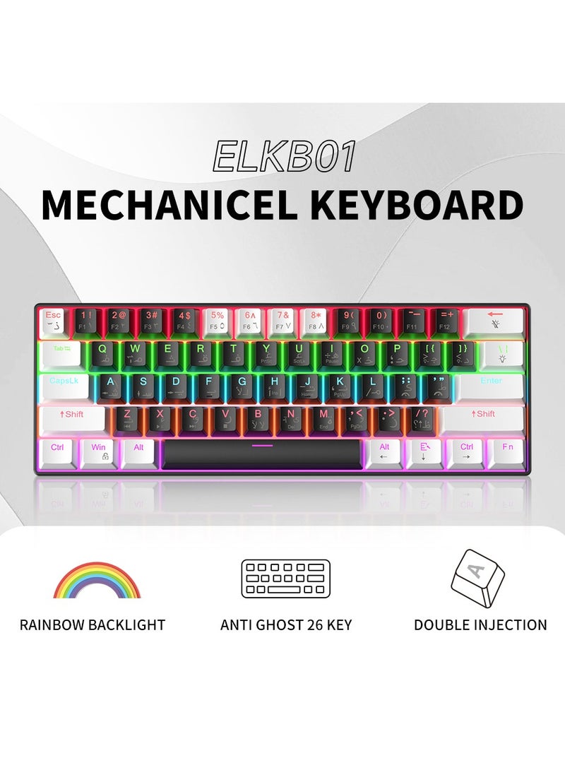 El-csele Mechanical Gaming Keyboard 61-Key Arabic English Red Switch Wired Type-C Anti-Ghosting Dual Mode for Office and Gaming Middle East Edition Daily Use - Image 1