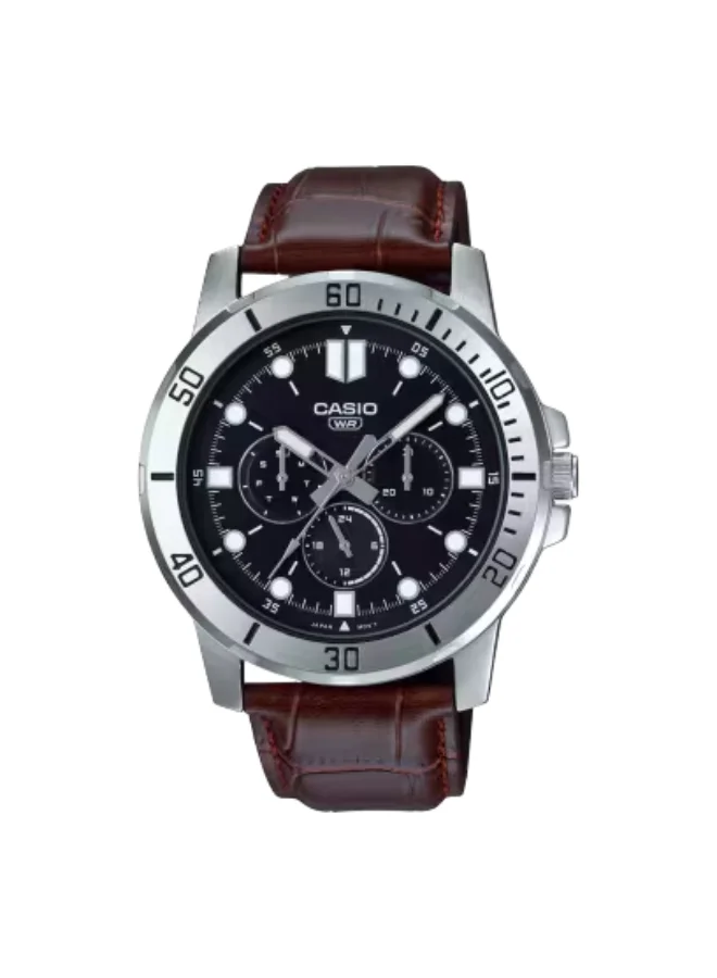 CASIO Men's Leather Analog Watch MTP-VD300L-1EUDF - 45 mm
