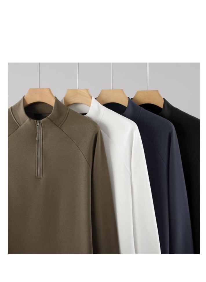 Generic - Half Zip Temperament Double-Sided Brushed Comfortable Base Layer With Pullover Hoodie Inside - Image 1