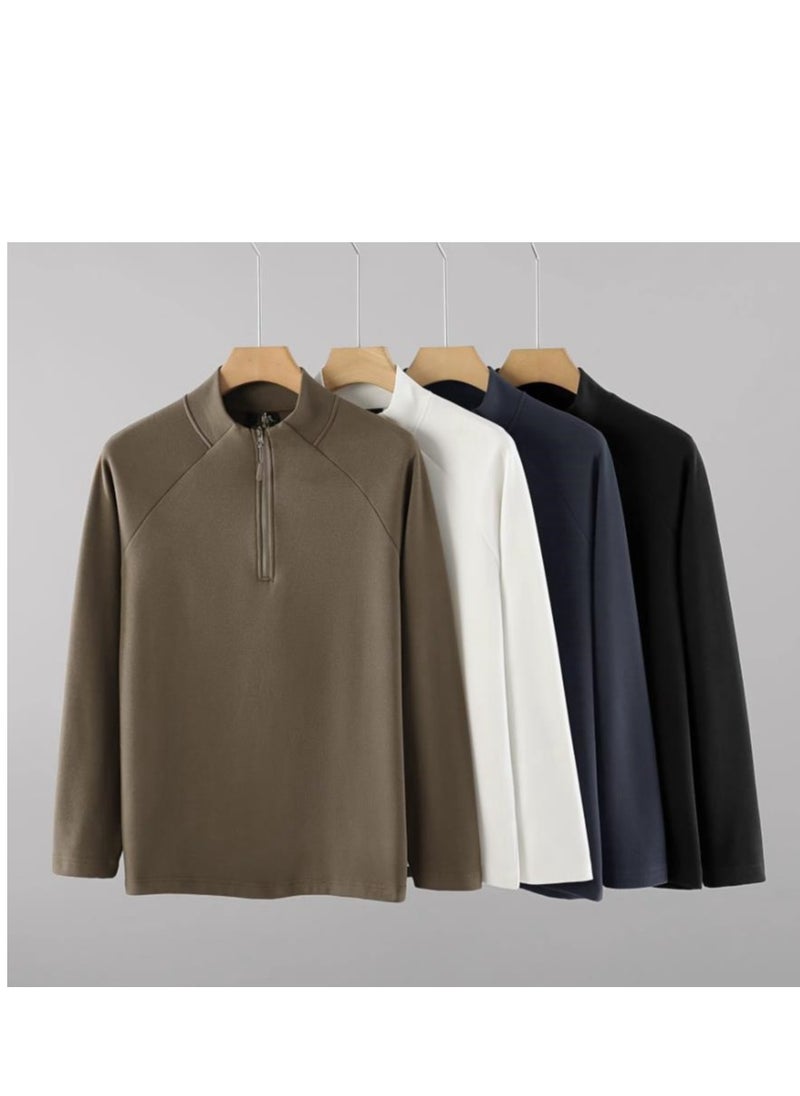 Generic - Half Zip Temperament Double-Sided Brushed Comfortable Base Layer With Pullover Hoodie Inside - Image 1