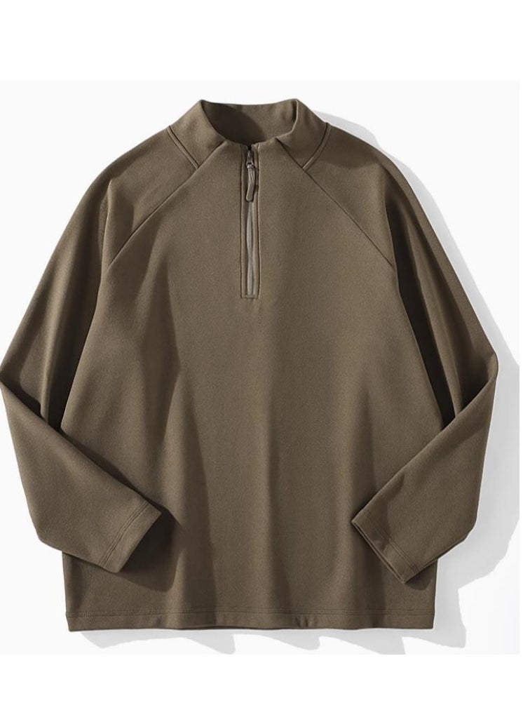 Generic - Half Zip Temperament Double-Sided Brushed Comfortable Base Layer With Pullover Hoodie Inside - Image 1