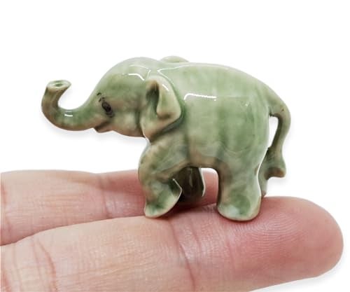 ChangThai Design Tiny 1" Light Gray Baby Elephant Stand Lift Trunk Figurine - Miniature Hand Made Painted Ceramic Asian Elephants Cute Wild Animals Porcelain Decorative Collectible Figures Décor Gifts - Image 2