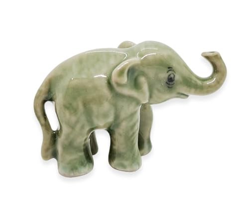 ChangThai Design Tiny 1" Light Gray Baby Elephant Stand Lift Trunk Figurine - Miniature Hand Made Painted Ceramic Asian Elephants Cute Wild Animals Porcelain Decorative Collectible Figures Décor Gifts - Image 5