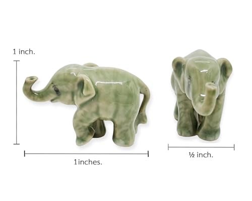 ChangThai Design Tiny 1" Light Gray Baby Elephant Stand Lift Trunk Figurine - Miniature Hand Made Painted Ceramic Asian Elephants Cute Wild Animals Porcelain Decorative Collectible Figures Décor Gifts - Image 3