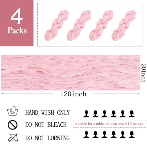 ACSUIT 4 Pack Light Pink Cheesecloth Table Runner 20 x 120 inch Gauze Table Runners 10 FT Long,Semi Sheer Boho Cheese Cloth Fabric Table Runner Bulk for Wedding,Party,Baby Shower,Bridal Shower Decoration - Image 2