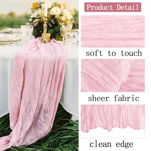 ACSUIT 4 Pack Light Pink Cheesecloth Table Runner 20 x 120 inch Gauze Table Runners 10 FT Long,Semi Sheer Boho Cheese Cloth Fabric Table Runner Bulk for Wedding,Party,Baby Shower,Bridal Shower Decoration - Image 3