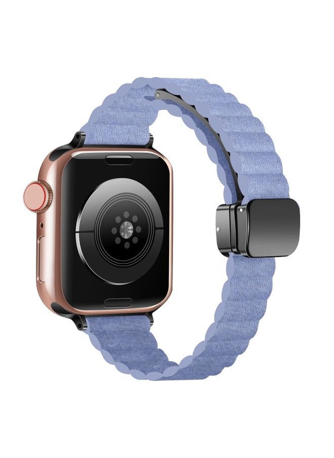 Replacement Strap For Apple Watch Series 7 41mm Water Ripple Magnetic Folding Buckle Watch Band, Style: Thin Version Light Blue