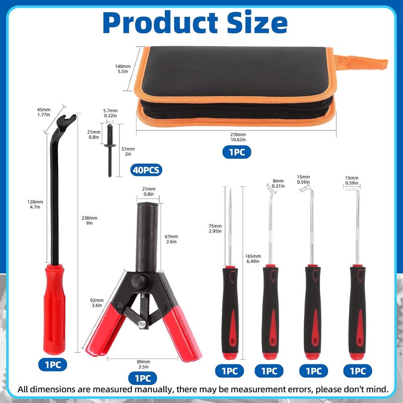 Glarks 46Pcs Plastic Poly Rivet Gun Set with Assorted Rivets and Fastener Removal Tool - Image 2